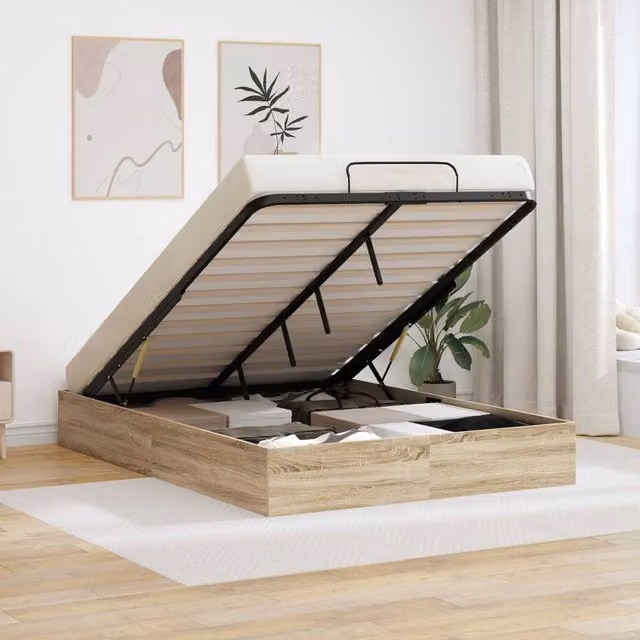 Berkfield Home Sonoma Oak Ottoman Bed Frame in Brown, W/D/H: 120 x 200 x 25 cm
