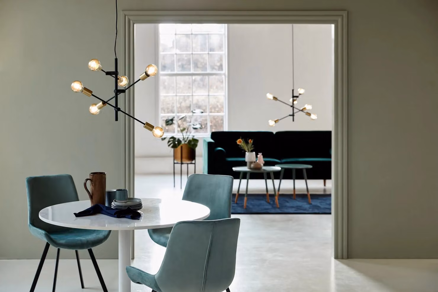 Nordlux Josefine Adjustable Suspended Pendant Light in Black and Gold/Brass Metal with E27 Fitting – 2
