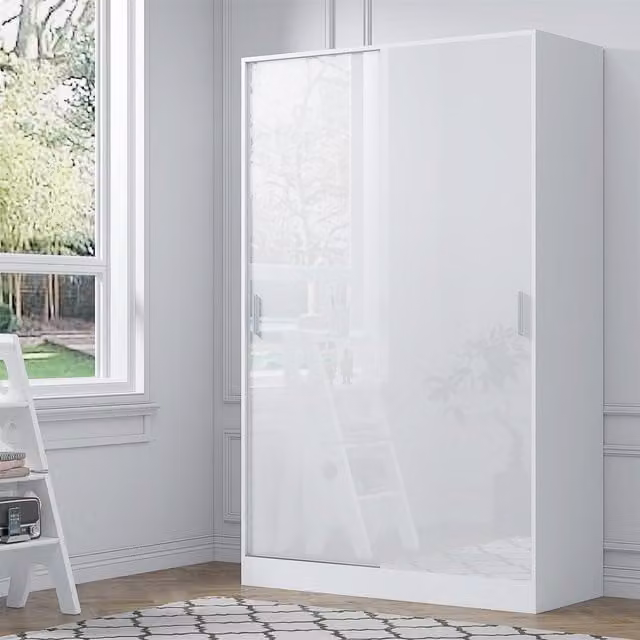 Reflect 2 Door Sliding Wardrobe in White Gloss and Matt White, H 180 x W 120 x D 58 cm – 1