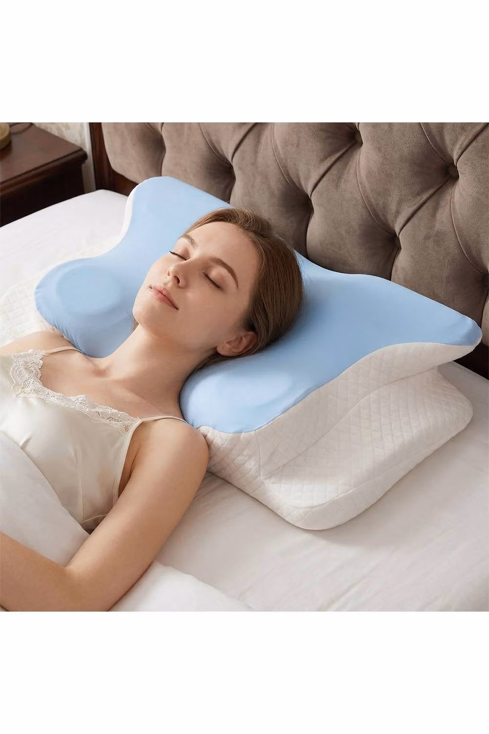 Living and Home Soft Memory Foam Pillow with Removable Breathable Cover in Blue – 3