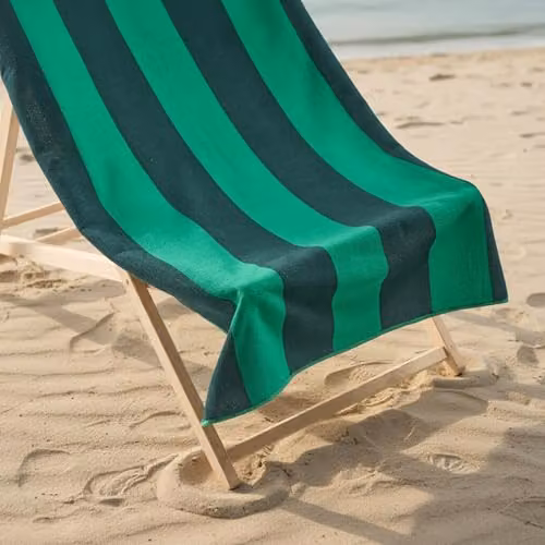 OHS Striped Microfibre Beach Towel for Adults, Quick Drying and Fluffy, Green, W/H: 71 x 152 cm – 2