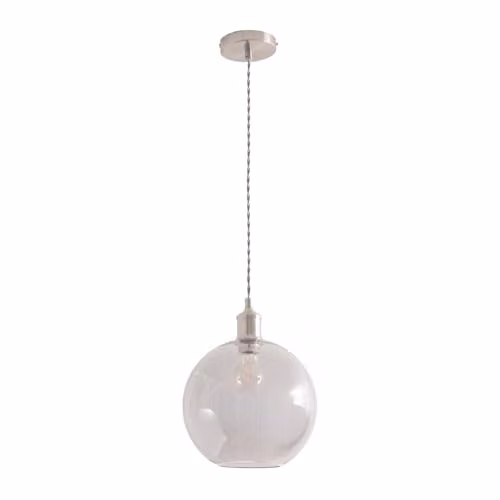 ValueLights Bellamy Single Ceiling Pendant Light with Grey Smoked Glass Sphere and Brushed Chrome Finish