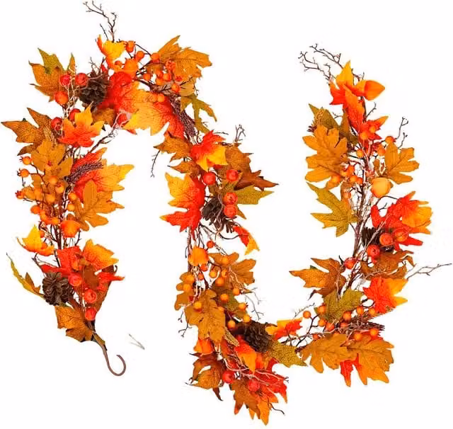 Bosk Autumn Maple Orange Garland with Warm White LED Microbulbs, Length: 182.88 cm, Diameter: 25.4 cm – 1