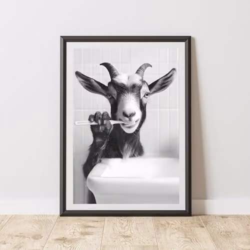 60 Second Makeover Goat Brushing Teeth Animal Print Paper Poster, A4, Multicolour