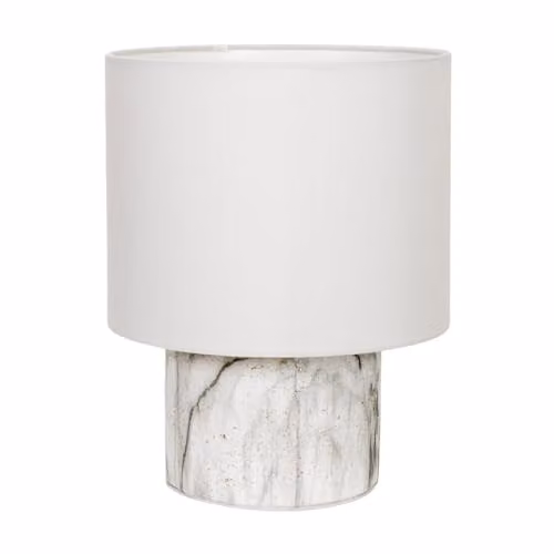 ValueLights Melanie White Marble Effect Table Lamp with White Fabric Cylinder Shade
