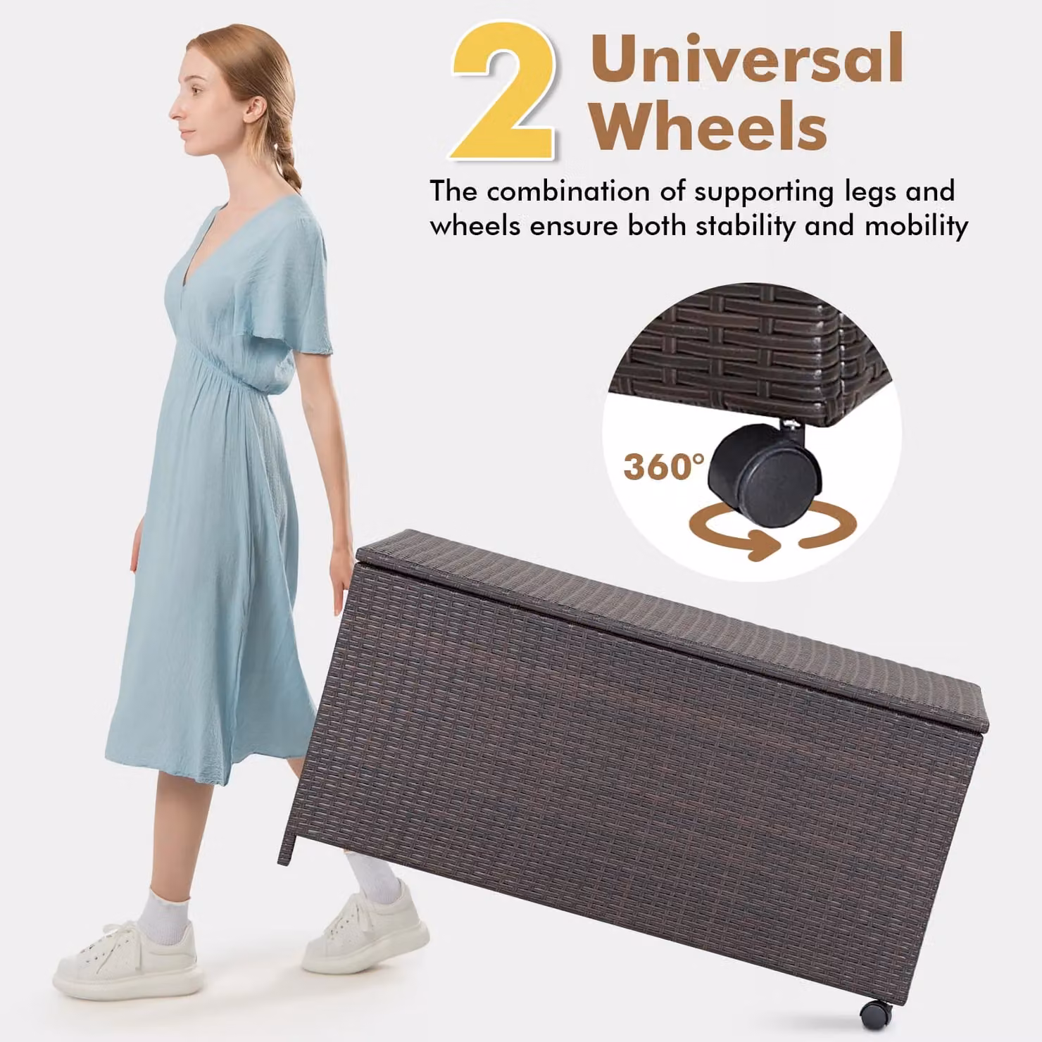 Gymax 190L Rattan Deck Storage Box in Mix Brown – 6