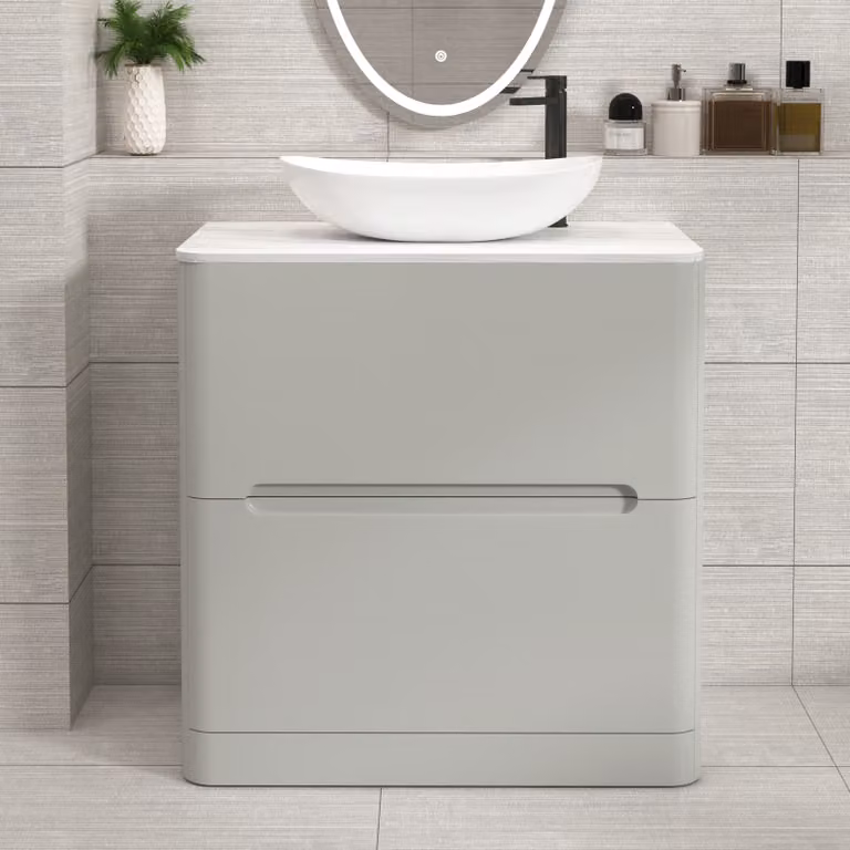 Royal Bathrooms Venice 800mm Dove Grey Floor Standing 2 Drawer Countertop Vanity Unit with Cesar Basin