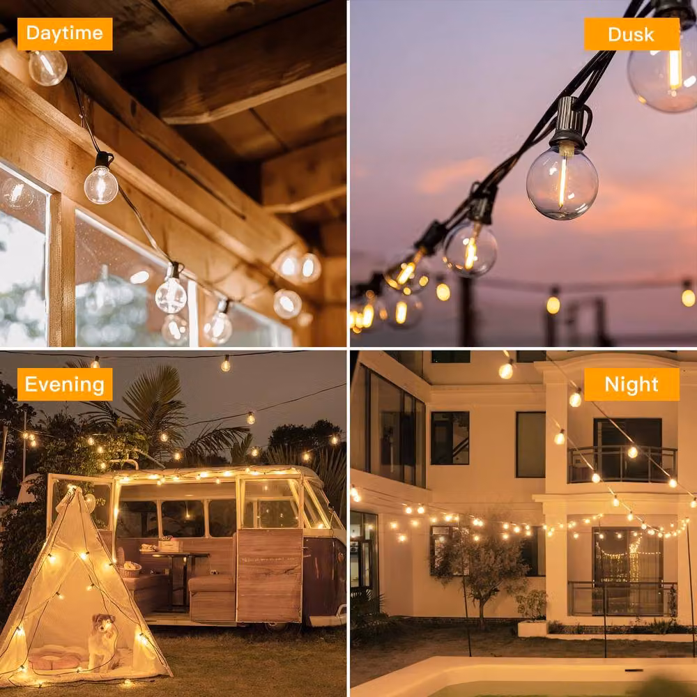 Ollny Solar USB String Lights with Remote Control, 10m Black G40 Bulbs, IP45 Warm White Sphere Lights with 3 Modes – 6