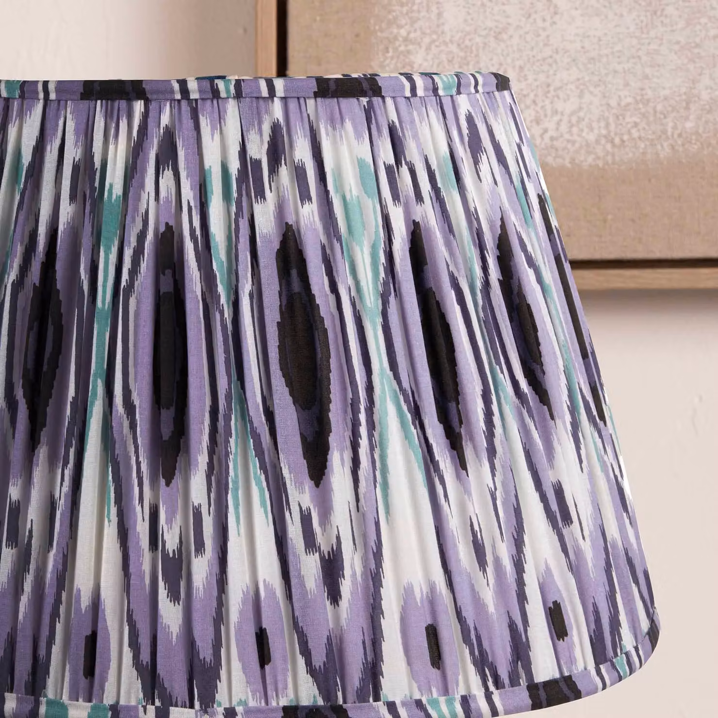Ruma Lilac Ikat Patterned Pleated Tapered Table Lamp Shade in Purple and Multicolour, Diameter: 45.72 cm – 2