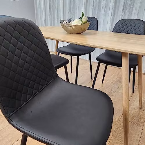 KOSY KOALA Modern Dining Table and 4 Black Faux Leather Chairs Set, Oak Effect, W/D/H: 120 x 70 x 75 cm – 3