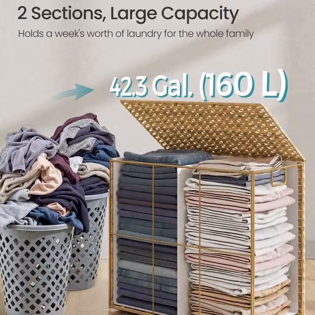 SONGMICS Foldable Laundry Basket with Lid and Handles, 160 Litres, Yellow