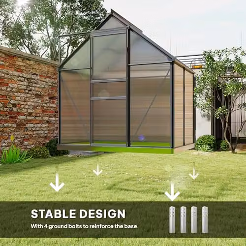 Outsunny Polycarbonate Walk-In Greenhouse with Sliding Door in Grey – 5