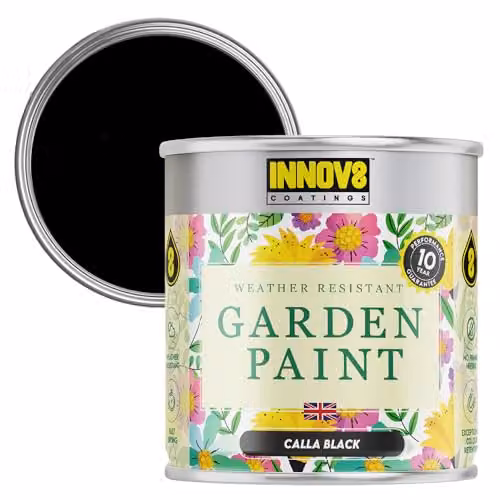 INNOV8 COATINGS Weatherproof Satin Gloss Garden Paint for Wood, Black, 0.75 l – 1
