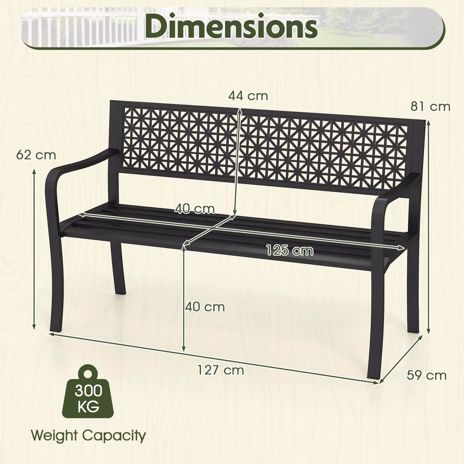 Costway Black Metal Outdoor Patio Bench for 2-3 People, Width: 127 cm – 3