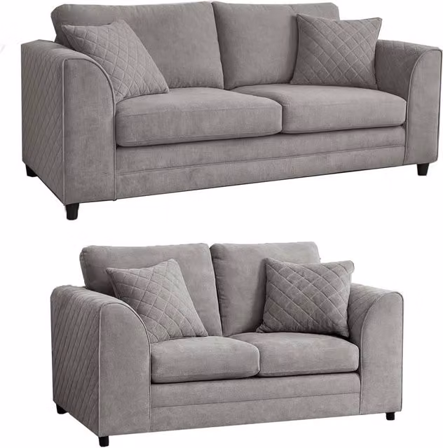 Furnishings For Less UK Quilted Chenille Fabric Sofa Set 3 and 2 Seater with Scatter Back in Grey