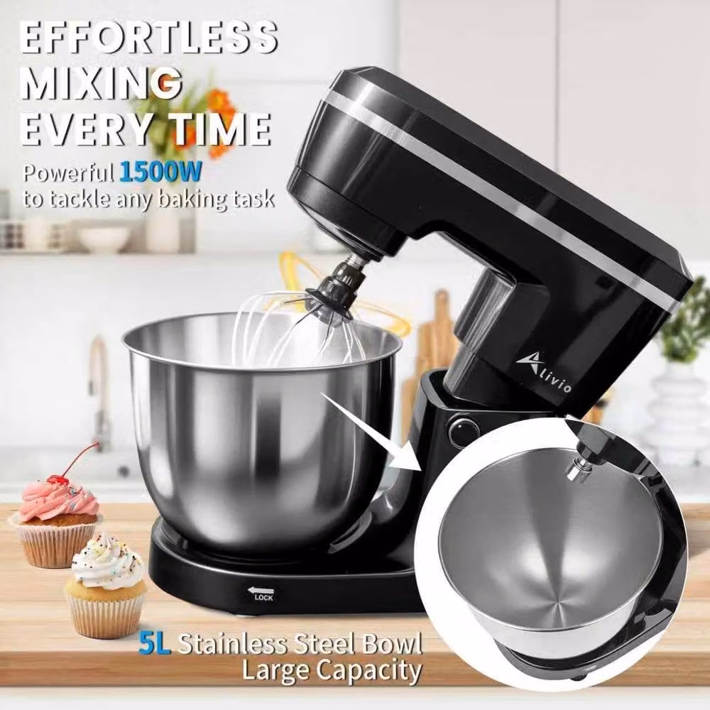 Alivio Heavy-Duty 1500W Multifunction Electric Stand Mixer with 5L Stainless Steel Bowl in Black – 2