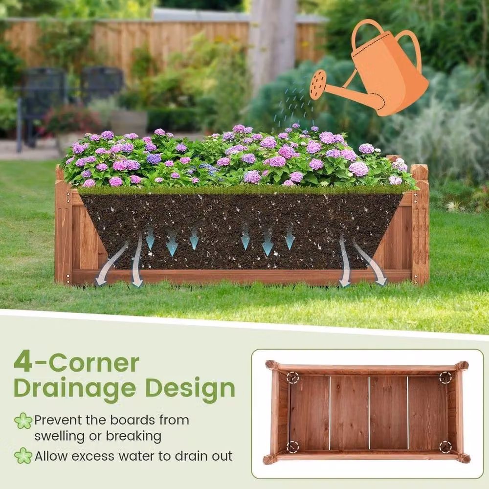 EONLION Brown Wooden Raised Garden Bed Elevated Planter Container with 4 Drainage Holes, W: 117 cm, D: 59 cm, H: 40 cm – 5
