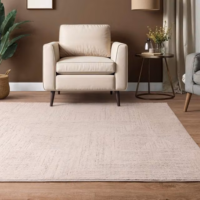 The Rug Edit Axel Geometric Motion Scandinavian Living Area Rug in White, Yellow and Beige, Width: 275 cm