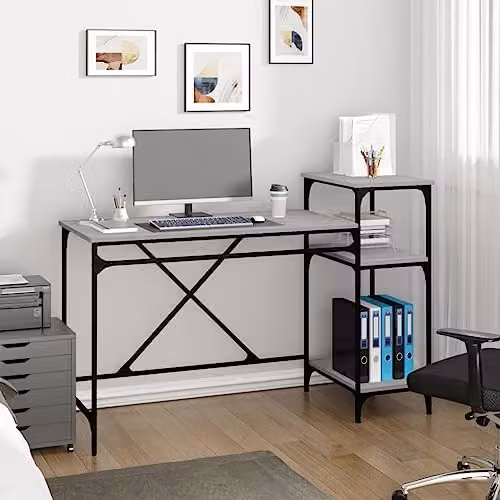 vidaXL Desk with Shelves in Grey Sonoma, W/D/H: 135 x 50 x 90 cm – 2