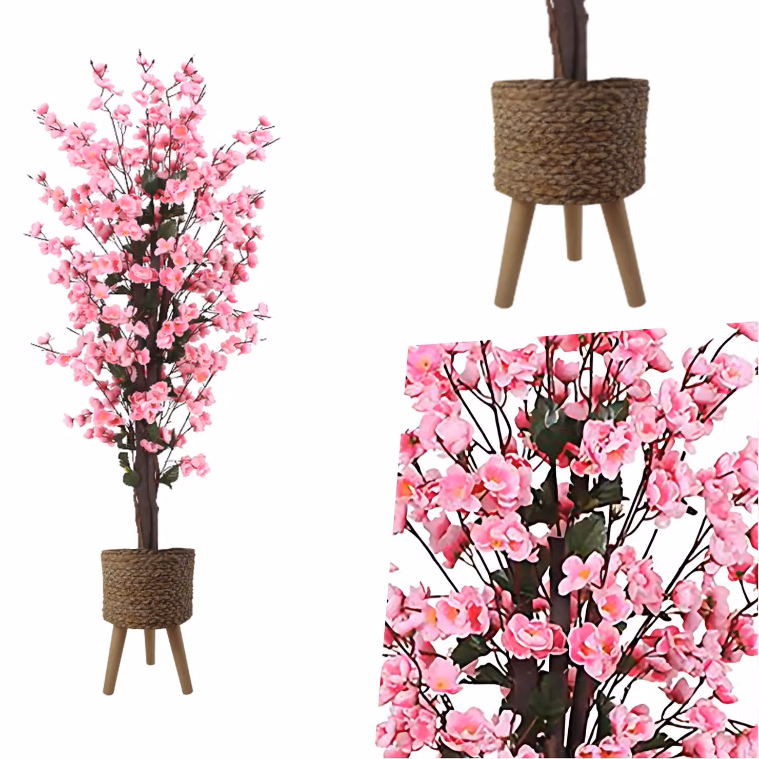 Pegdev 120 cm Pink Artificial Blossom Tree with Woven Effect Planter – 5