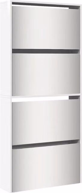 Berkfield Home 4-Layer High Gloss White Shoe Cabinet with Mirror, W/D/H: 63 x 17 x 134 cm