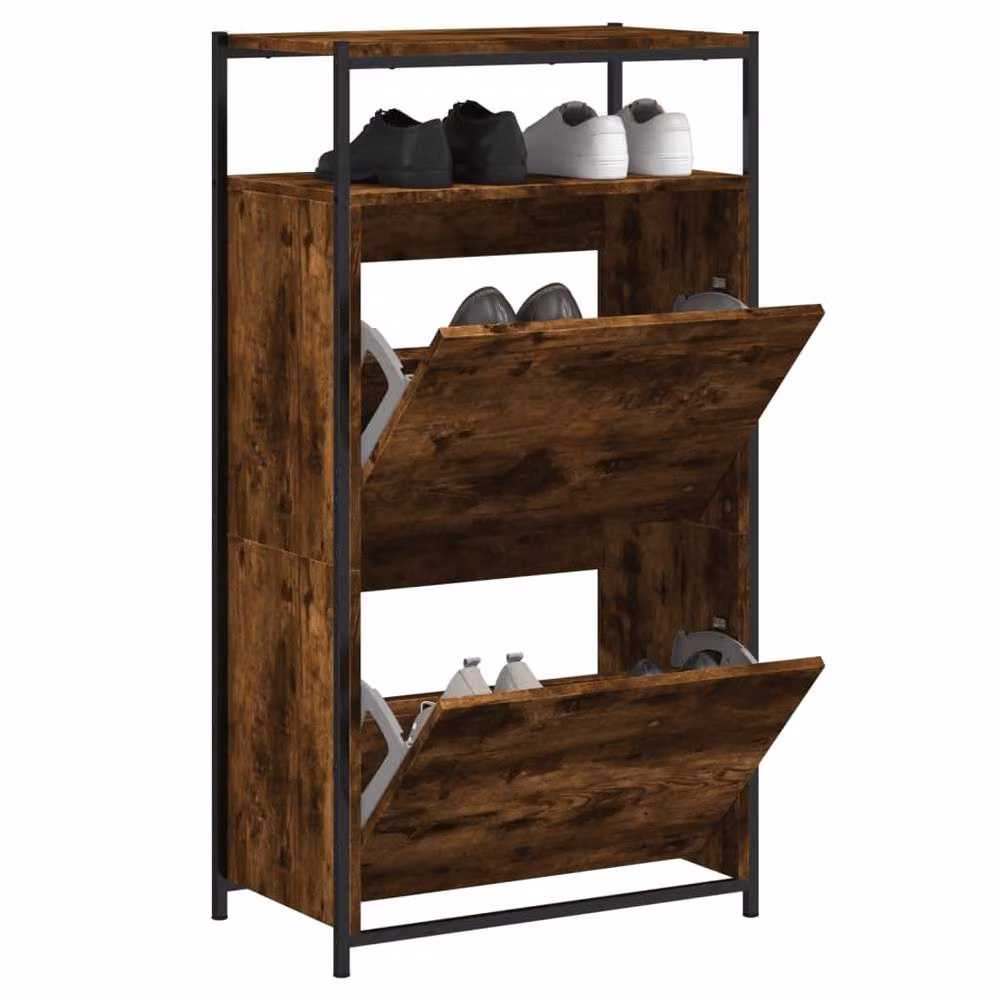 Berkfield Home Smoked Oak Shoe Cabinet in Brown, W/D/H: 60 x 34 x 112 cm – 2
