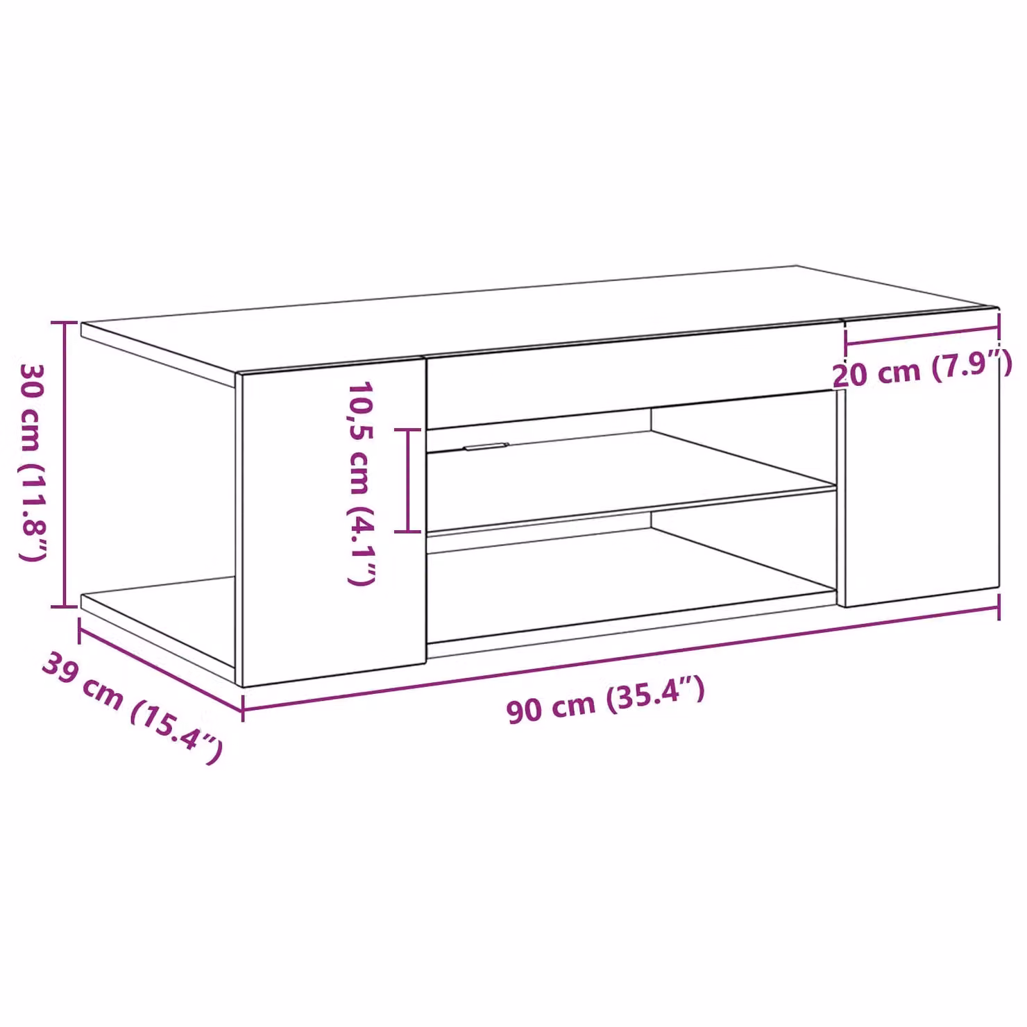 Berkfield Home Modern TV Cabinet with Integrated LED Lights in Black Oak, W/D/H: 90 x 39 x 30 cm – 6