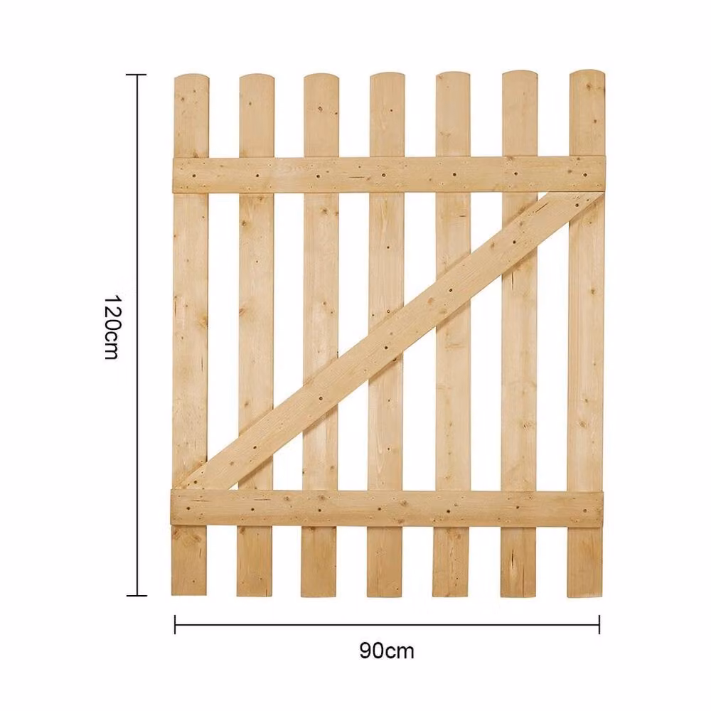 KORVIXA Brown Wooden Picket Fence Garden Gate, W: 90 cm, H: 120 cm – 2