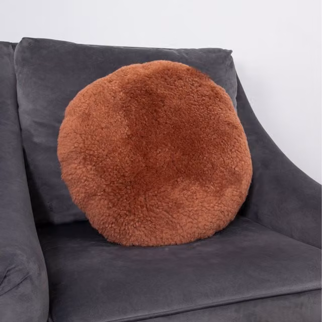 Native Natural Round Short Pile Lambskin Cushion in Coral