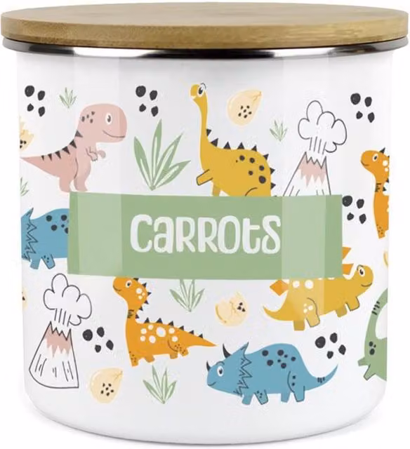 Purely Home Cartoon Dinosaurs Childrens Mini Snack Pot in Green and Multicolour Enamel Metal