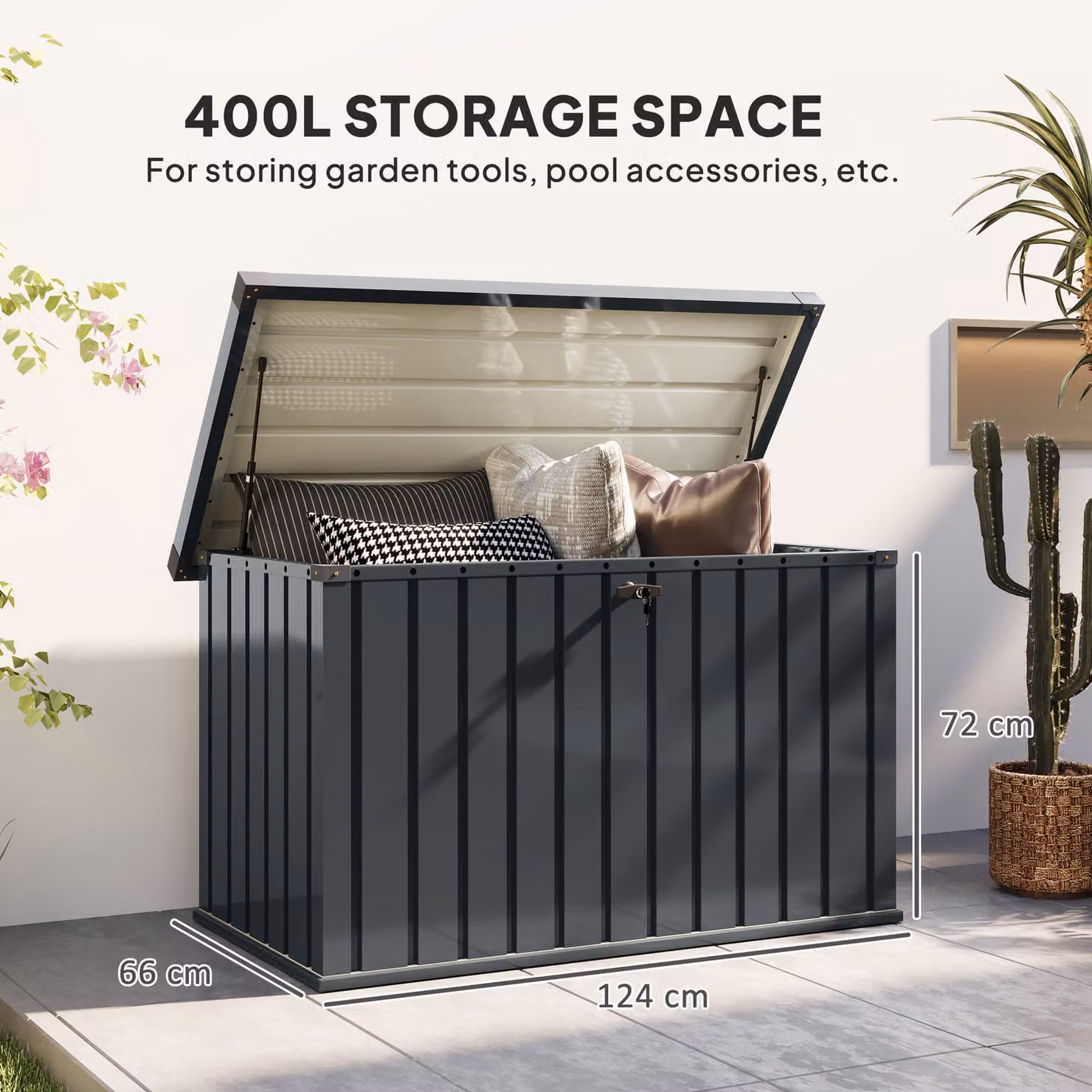 Outsunny 400L Galvanised Steel Garden Storage Box in Anthracite Matt Finish – 3