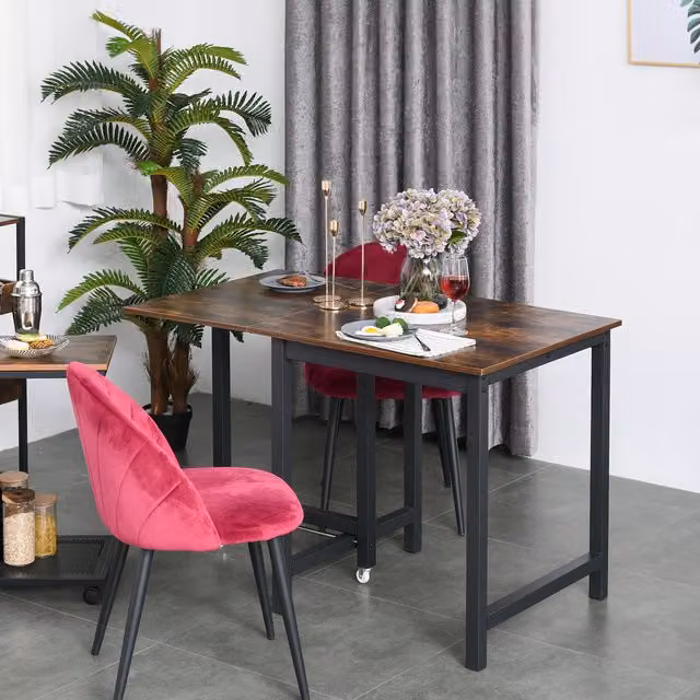 HOMCOM Industrial Butterfly Leaf Folding Dining Table in Brown