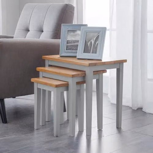 Julian Bowen Cleo Nest of 3 Side Tables in Grey and Oak