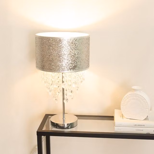 ValueLights Bonita Glitter Table Lamp in Silver