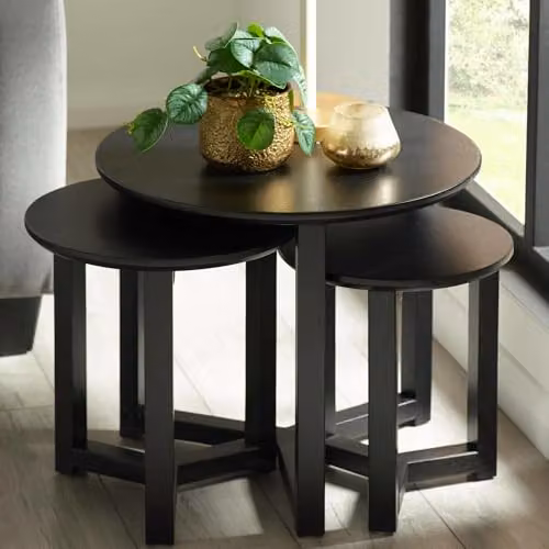 Julian Bowen Nidri Set of 3 Black Round Nesting Tables with Y-Shaped Base – 3