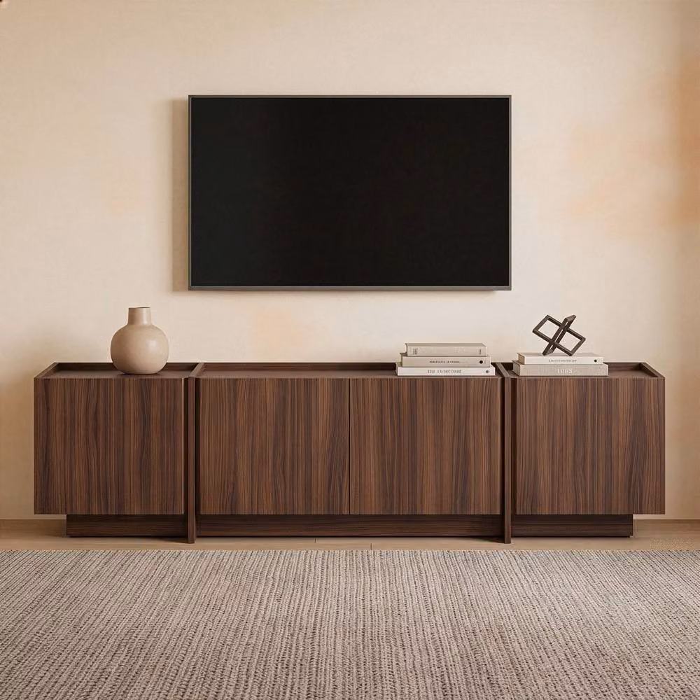 CALICOSY ARVEN 4-Door Modern TV Unit in Walnut, W: 180 cm, D: 35 cm, H: 46 cm – 2