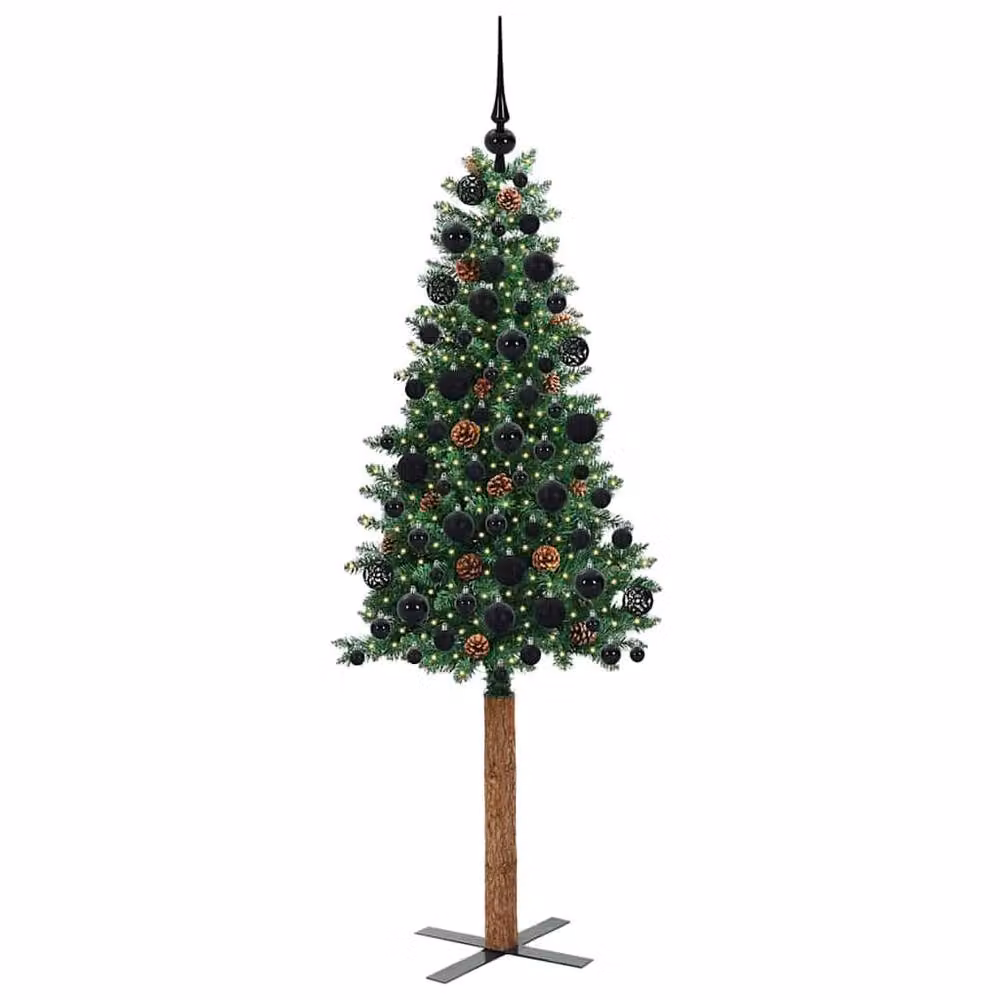 Berkfield Home Slim Green Christmas Tree, Height: 180 cm, PVC and Solid Pine Wood – 3