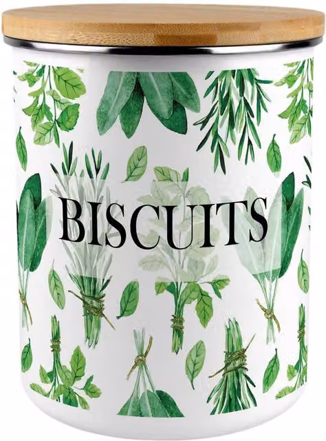 Purely Home Floral Airtight Metal Biscuit Tin in Green and White