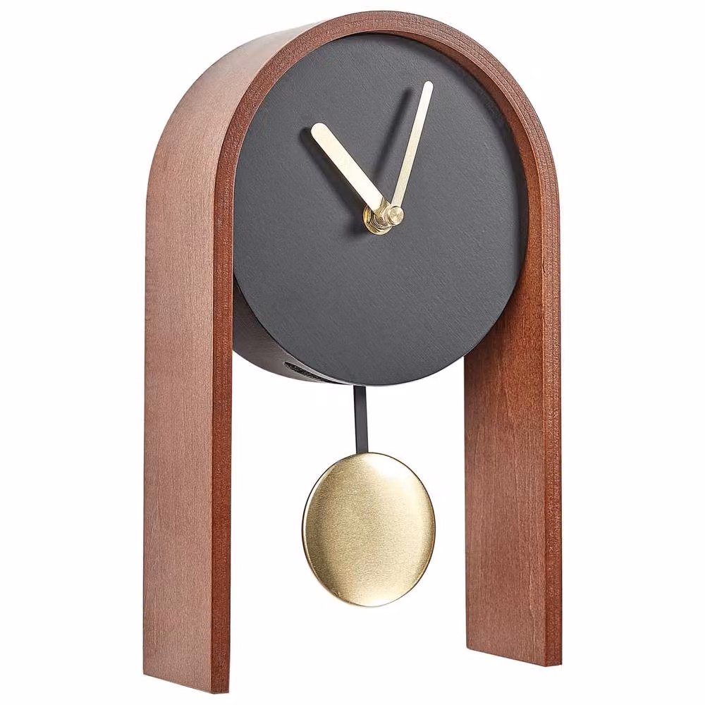 Wyld and Coco Luxe Modern Analog Table Clock in Black and Gold with Pendulum – 4