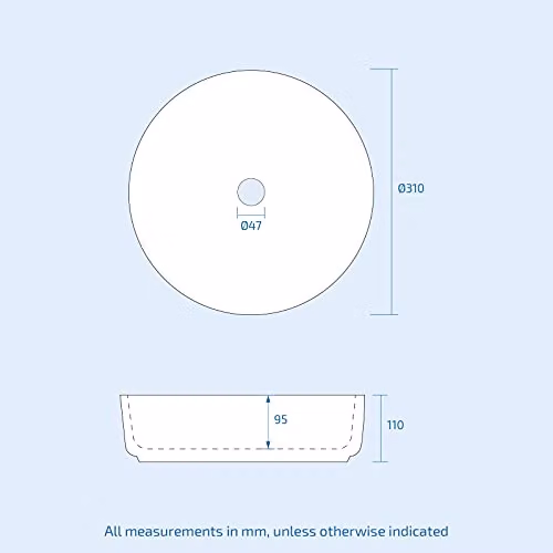 Nes Home Etive Round Ceramic Countertop Cloakroom Basin Bowl, White, Diameter: 31 cm – 3