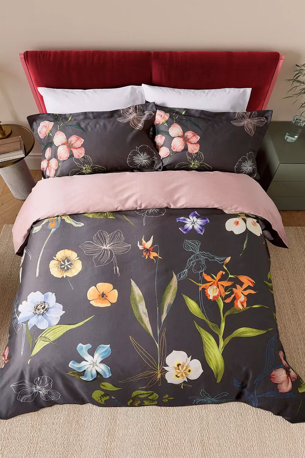 Ted Baker New Hampton Reversible Cotton Mako Satin Duvet Cover and Pillowcase Set, Grey and Pink Floral, W: 140 cm, L: 200 cm – 4