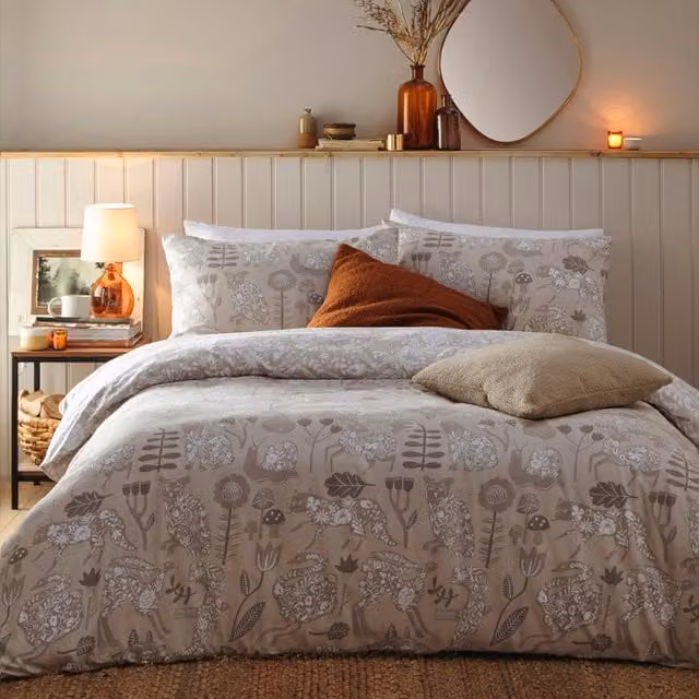 Make it a Home Reversible Floral Flannelette Cotton Duvet Cover Set in Beige and Orange, W/D/H: 180 x 200 cm
