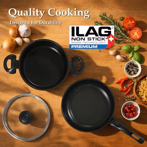 Carter & Clay 7 Piece Non-Stick Carbon Steel Cookware Pots and Pans Set in Black – 3