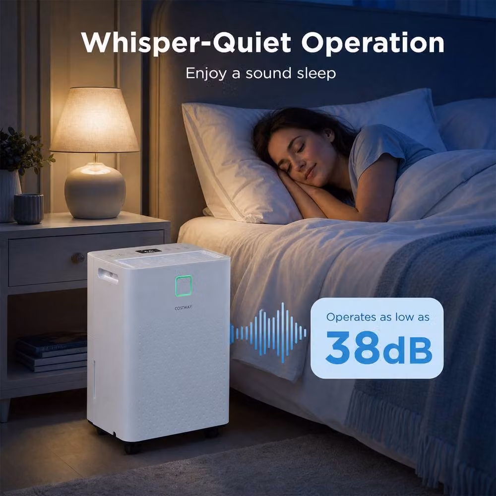 Costway 10 L Dehumidifier for Basements with Air Quality Display, White – 2