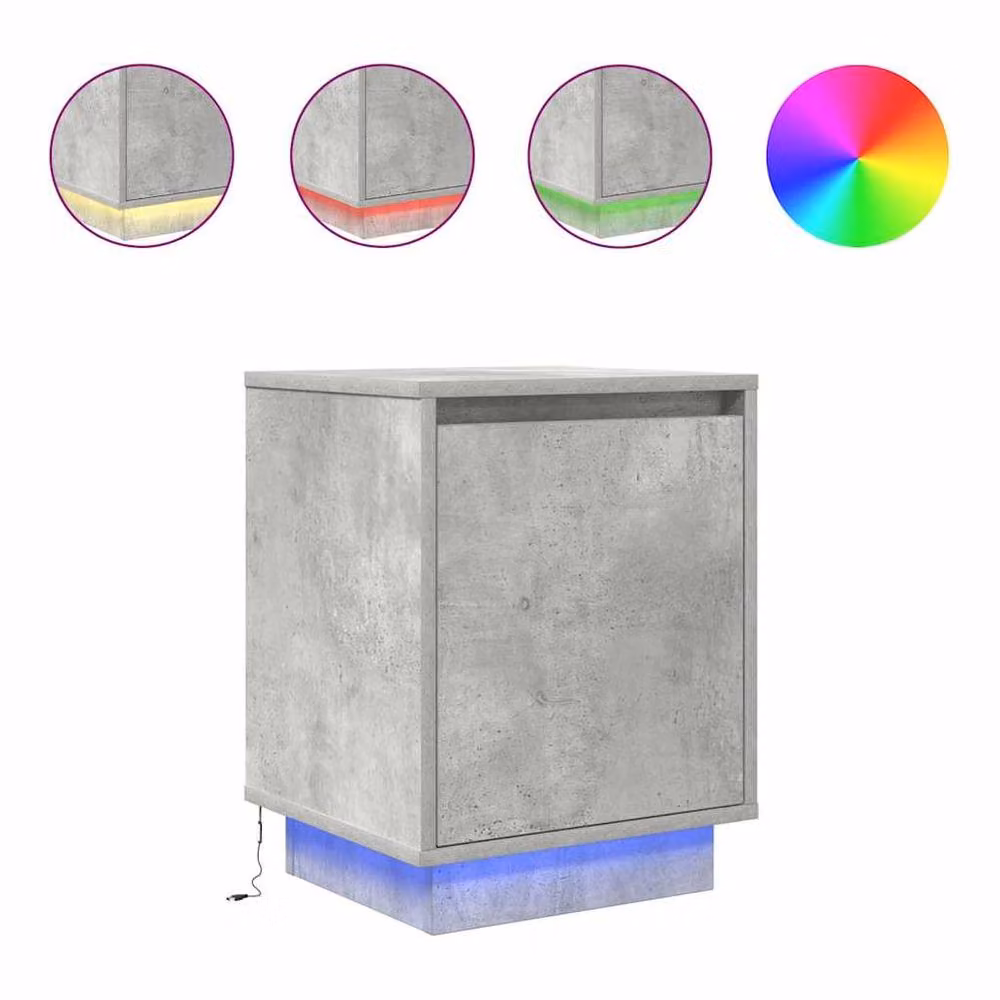 Berkfield Home Set of 2 Durable Bedside Cabinets with Integrated LED Lights, Concrete Grey, W/D/H: 38 x 34 x 50 cm – 2