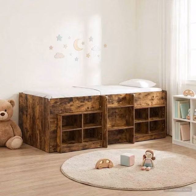 Berkfield Home Loft Bed Frame with Cabinet and Stairs in Smoked Oak Brown Engineered Wood
