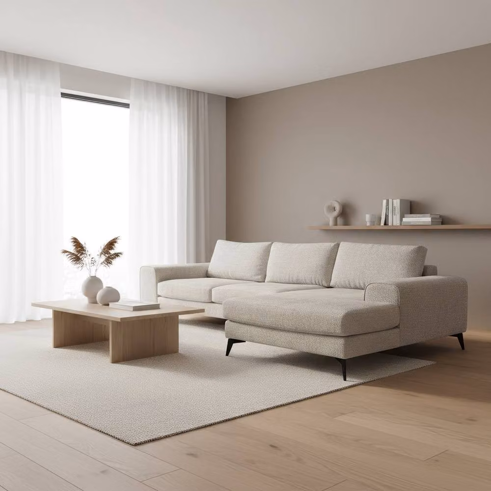 Abakus Direct Venice Chenille L-Shaped Corner Sofa in White, Right Hand Facing – 2