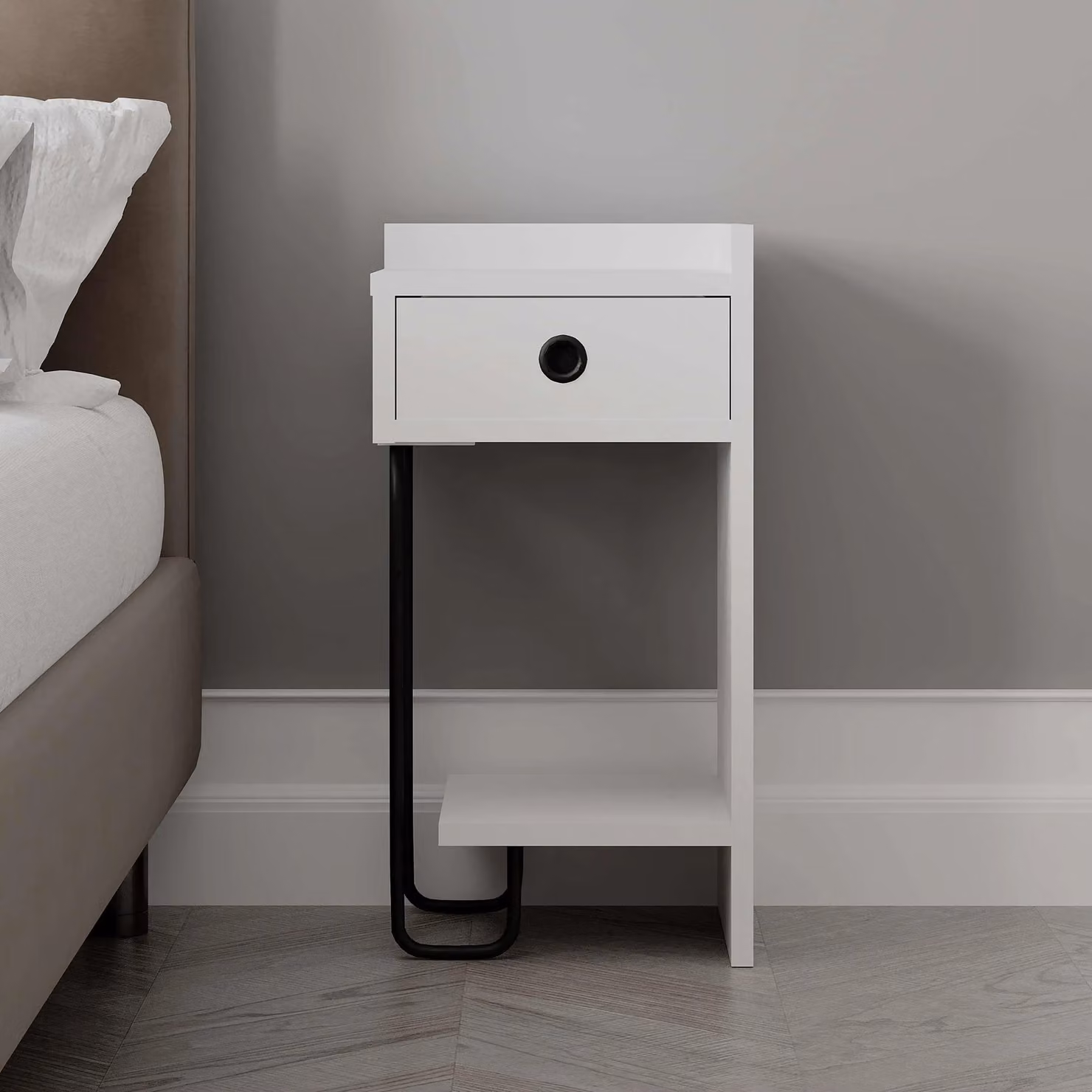 Decortie Sirius Modern Bedside Table in White, W/D/H: 32 x 30 x 60 cm – 3