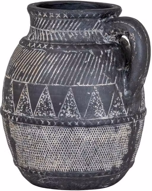 Lemon Pavilion Furniture and Decor Etched Collection Tall Ceramic Jug in Black, W: 22 cm, D: 20 cm, H: 25 cm – 1