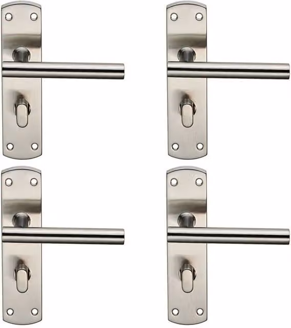 Loops 4x Mitred T Bar Lever Bathroom Backplate Handle and Thumbturn Lock Set in Brushed Satin Stainless Steel Silver